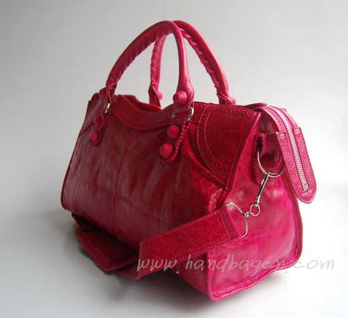 Balenciaga 084828 Pink Red Motorcycle Lambskin Fashionable Handbag