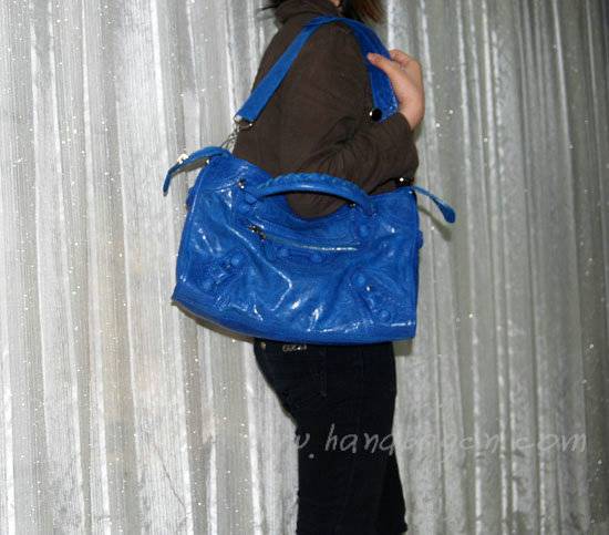Balenciaga 084832 Blue Lambskin Arena Giant Covered City Medium Leather Handbag - Click Image to Close