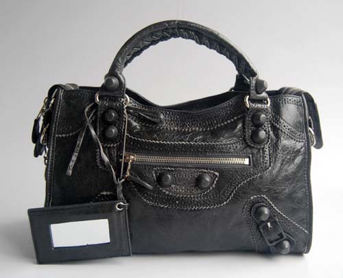 Balenciaga 084832 Dark Grey Lambskin Arena Giant Covered City Medium Leather Handbag