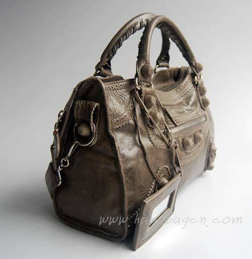 Balenciaga 084832 Grey Lambskin Arena Giant Covered City Medium Leather Handbag