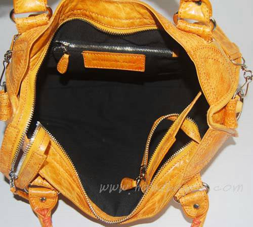 Balenciaga 084832 Orange Lambskin Arena Giant Covered City Medium Leather Handbag - Click Image to Close