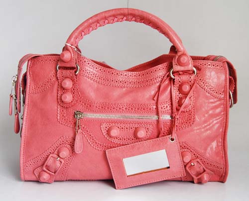 Balenciaga 084832 Pink Lambskin Arena Giant Covered City Medium Leather Handbag