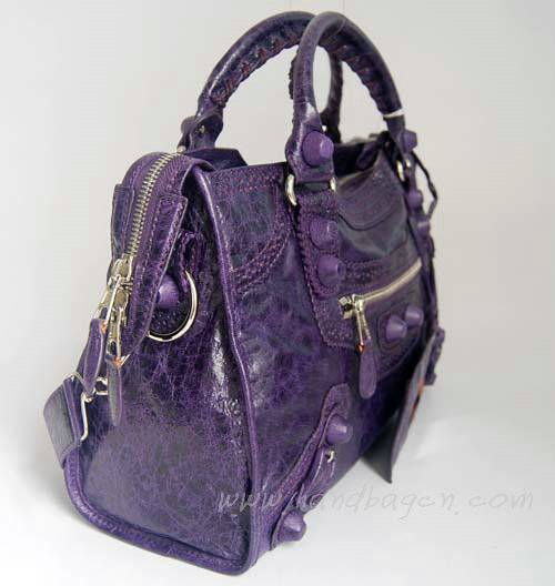 Balenciaga 084832 Purple Lambskin Arena Giant Covered City Medium Handbag - Click Image to Close
