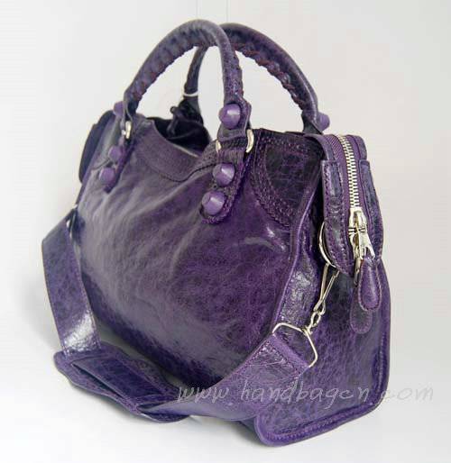 Balenciaga 084832 Purple Lambskin Arena Giant Covered City Medium Handbag