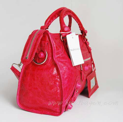 Balenciaga 084832 Pink Red Lambskin Arena Giant Covered City Medium Handbag - Click Image to Close