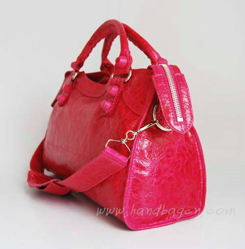 Balenciaga 084832 Pink Red Lambskin Arena Giant Covered City Medium Handbag - Click Image to Close