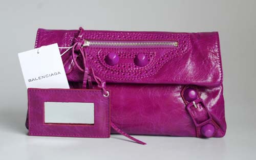 Balenciaga 084857 Purple Giant City Whipstitch Clutch Leather Bag