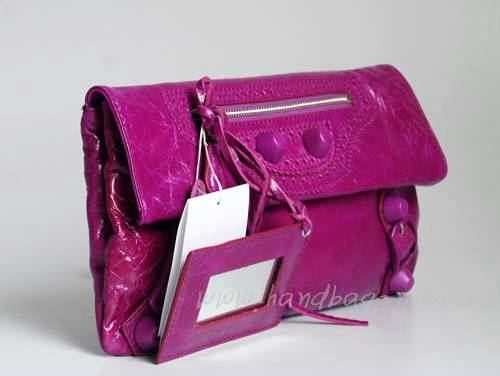 Balenciaga 084857 Purple Giant City Whipstitch Clutch Leather Bag