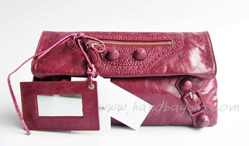 Balenciaga 084857 Purplish Red Giant City Whipstitch Clutch Leather Bag - Click Image to Close