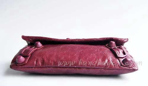 Balenciaga 084857 Purplish Red Giant City Whipstitch Clutch Leather Bag