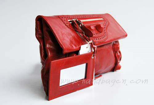 Balenciaga 084857 Red Giant City Whipstitch Clutch Leather Handbag - Click Image to Close