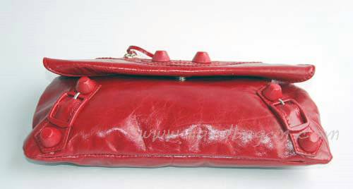 Balenciaga 084857 Red Giant City Whipstitch Clutch Leather Handbag