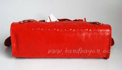 Balenciaga 084932 Light Red Motorcycle City Medium Lambskin Leather Handbag - Click Image to Close