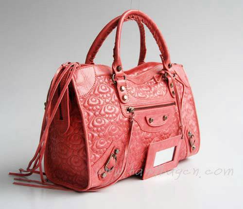 Balenciaga 084932 Pink Motorcycle City Medium Lambskin Leather Handbag