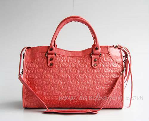 Balenciaga 084932 Pink Motorcycle City Medium Lambskin Leather Handbag