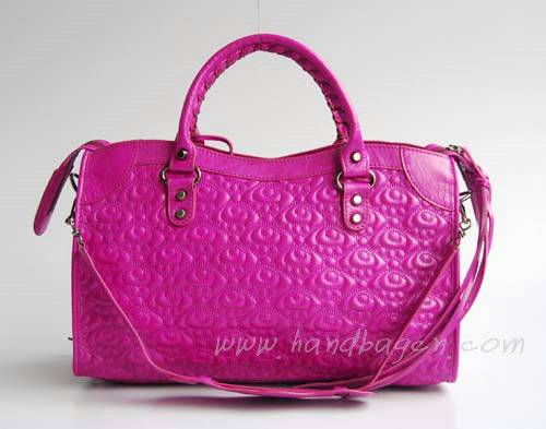 Balenciaga 084932 Pink Red Motorcycle City Medium Lambskin Leather Handbag