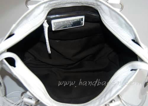 Balenciaga 084932 White Motorcycle City Medium Lambskin Leather Handbag - Click Image to Close
