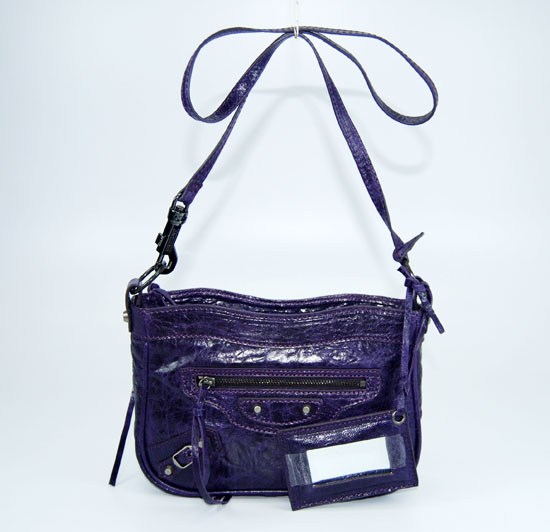 Balenciaga 084980 Dark Purple Lembskin Leather Mini Shoulder Bag