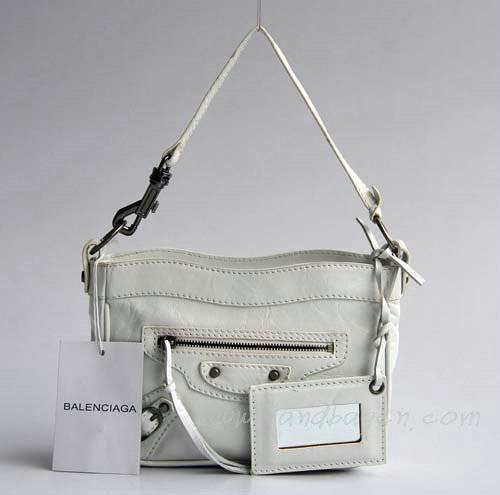 Balenciaga 084980 White Tempest Leather Mini Shoulder Leather Bag