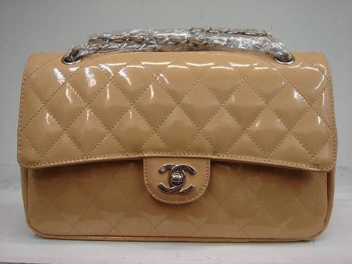 Chanel 1112 Classic 2.55 Replica Handbag Apricot Patent Leather With Silver Hardware