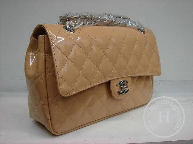 Chanel 1112 Classic 2.55 Replica Handbag Apricot Patent Leather With Silver Hardware - Click Image to Close