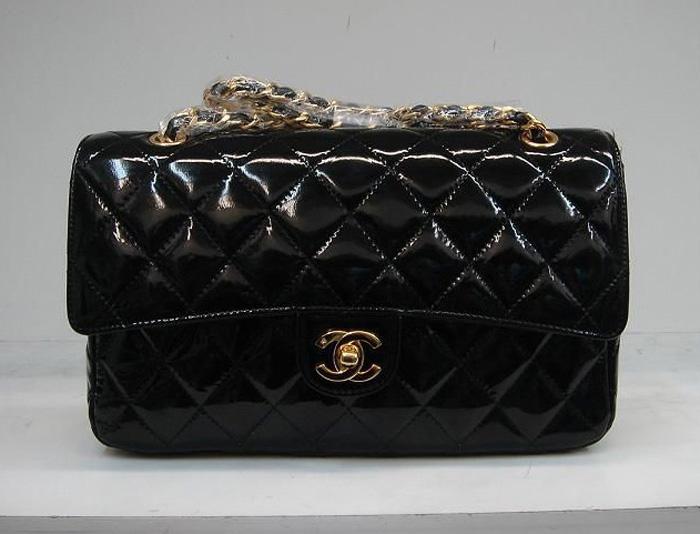 Chanel 1112 Classic 2.55 Replica Handbag Black Patent Leather With Gold Hardware - Click Image to Close