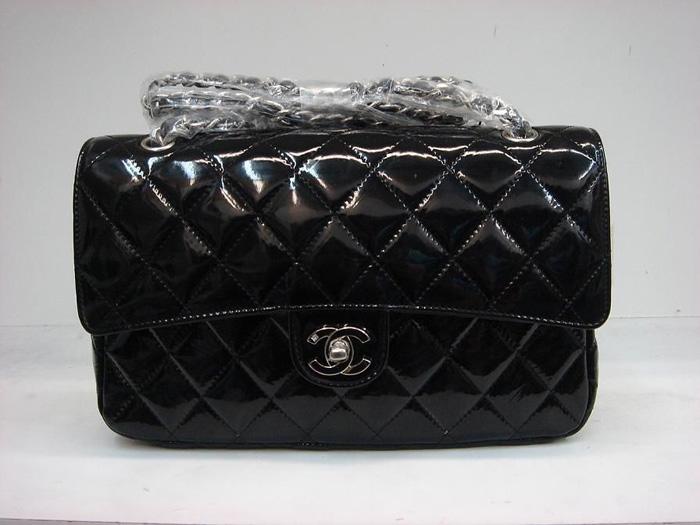 Chanel 1112 Classic 2.55 Replica Handbag Black Patent Leather With Silver Hardware
