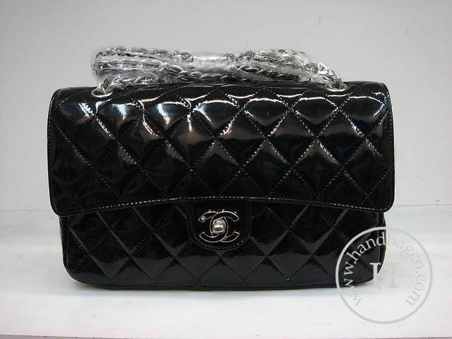 Chanel 1112 Classic 2.55 Replica Handbag Black Patent Leather With Silver Hardware - Click Image to Close