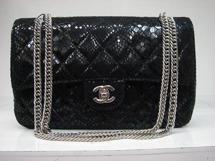 Chanel 1112 Classic 2.55 Replica Handbag Black Snake Veins Leather With Silver Hardware