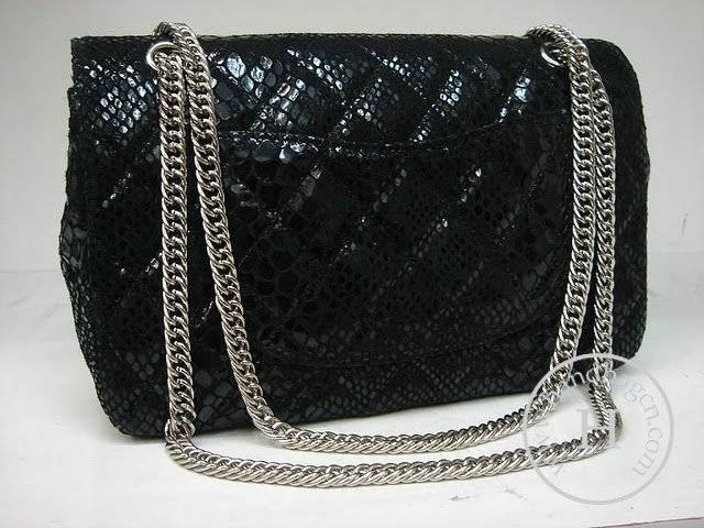 Chanel 1112 Classic 2.55 Replica Handbag Black Snake Veins Leather With Silver Hardware - Click Image to Close