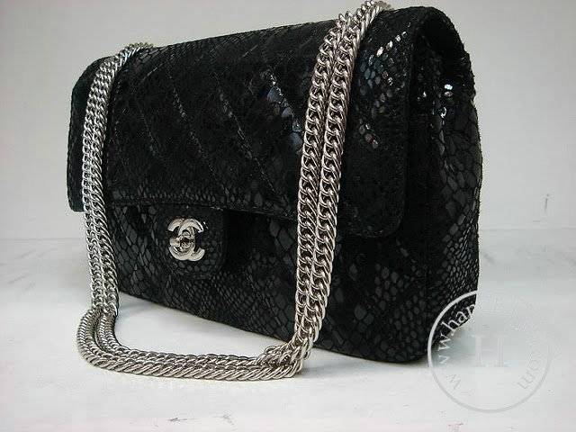 Chanel 1112 Classic 2.55 Replica Handbag Black Snake Veins Leather With Silver Hardware