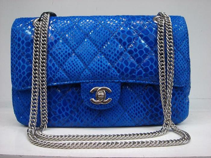 Chanel 1112 Classic 2.55 Replica Handbag Blue Snake Veins Leather With Silver Hardware
