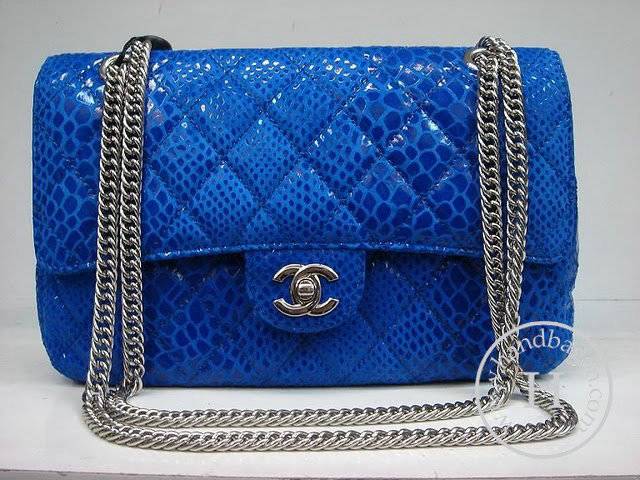 Chanel 1112 Classic 2.55 Replica Handbag Blue Snake Veins Leather With Silver Hardware