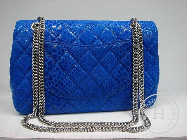 Chanel 1112 Classic 2.55 Replica Handbag Blue Snake Veins Leather With Silver Hardware - Click Image to Close