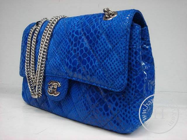 Chanel 1112 Classic 2.55 Replica Handbag Blue Snake Veins Leather With Silver Hardware - Click Image to Close