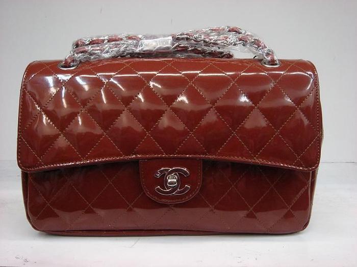 Chanel 1112 Classic 2.55 Replica Handbag Coffee Patent Leather With Silver Hardware - Click Image to Close