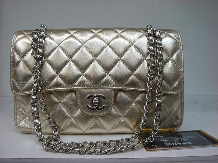 Chanel 1112 Classic 2.55 Replica Handbag Gold Lambskin Leather With Silver Hardware - Click Image to Close