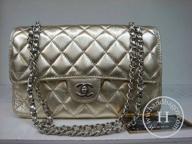 Chanel 1112 Classic 2.55 Replica Handbag Gold Lambskin Leather With Silver Hardware - Click Image to Close
