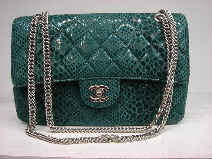 Chanel 1112 Classic 2.55 Replica Handbag Green Snake Veins Leather With Silver Hardware - Click Image to Close