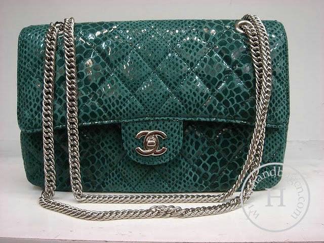 Chanel 1112 Classic 2.55 Replica Handbag Green Snake Veins Leather With Silver Hardware - Click Image to Close