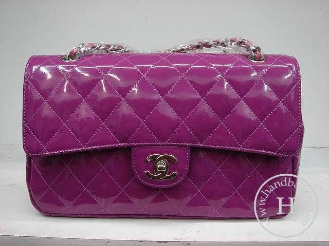 Chanel 1112 Classic 2.55 Replica Handbag Purple Patent Leather With Silver Hardware - Click Image to Close