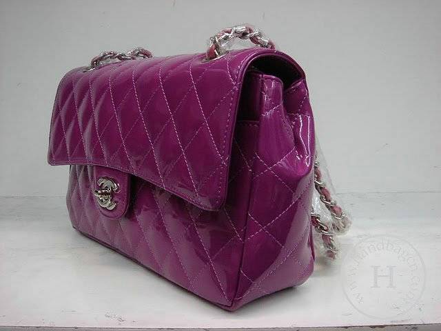Chanel 1112 Classic 2.55 Replica Handbag Purple Patent Leather With Silver Hardware - Click Image to Close