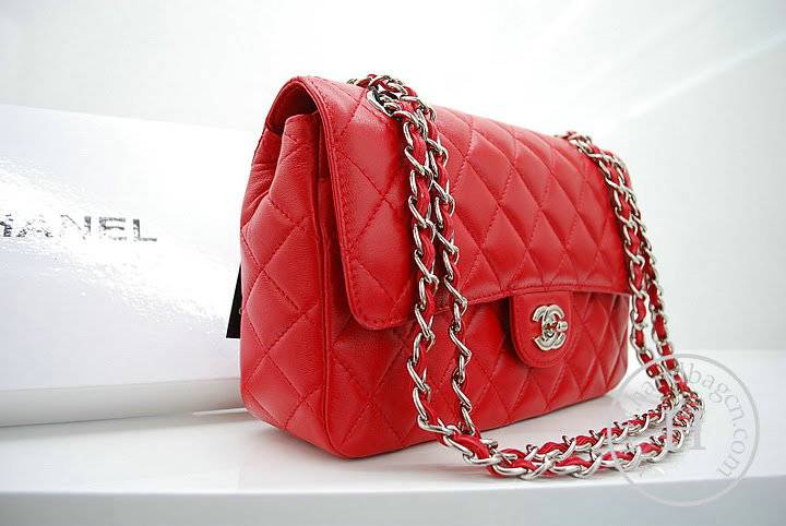 Chanel 1112 Classic 2.55 Replica Handbag Red Lambskin Leather With Silver Hardware - Click Image to Close
