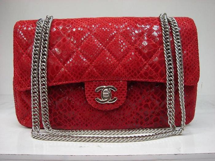 Chanel 1112 Classic 2.55 Replica Handbag Red Snake Veins Leather With Silver Hardware