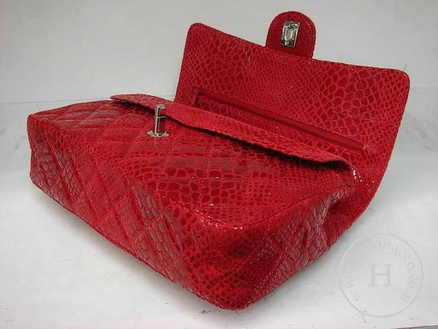 Chanel 1112 Classic 2.55 Replica Handbag Red Snake Veins Leather With Silver Hardware - Click Image to Close