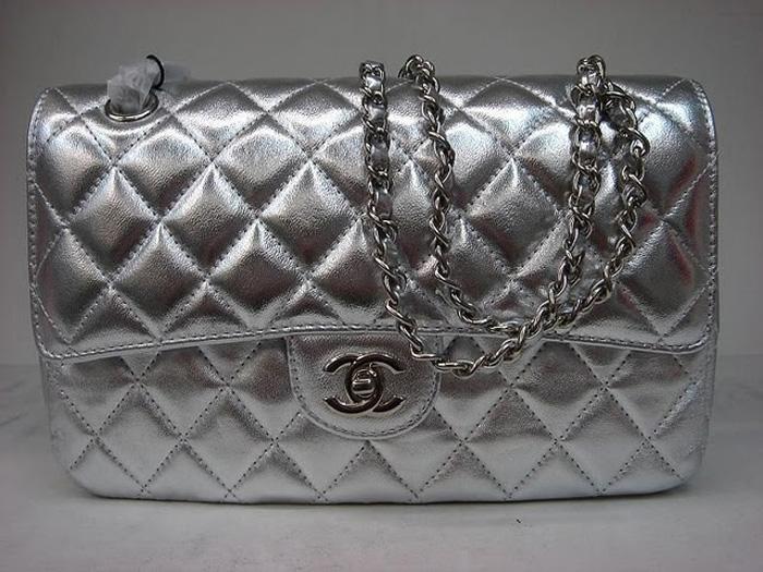 Chanel 1112 Classic 2.55 Replica Handbag Silver Lambskin Leather With Silver Hardware - Click Image to Close