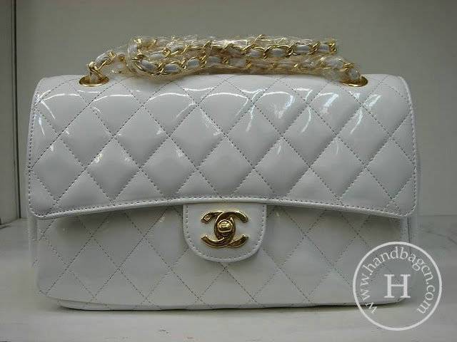 Chanel 1112 Classic 2.55 Replica Handbag White Patent Leather With Gold Hardware - Click Image to Close