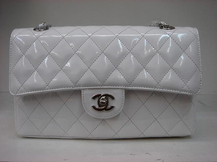 Chanel 1112 Classic 2.55 Replica Handbag White Patent Leather With Silver Hardware