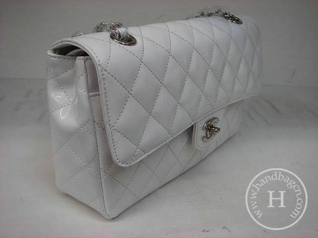 Chanel 1112 Classic 2.55 Replica Handbag White Patent Leather With Silver Hardware - Click Image to Close