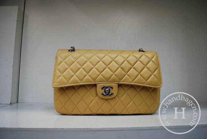 Chanel 1113 replica handbag Apricot lambskin leather with Silver hardware - Click Image to Close